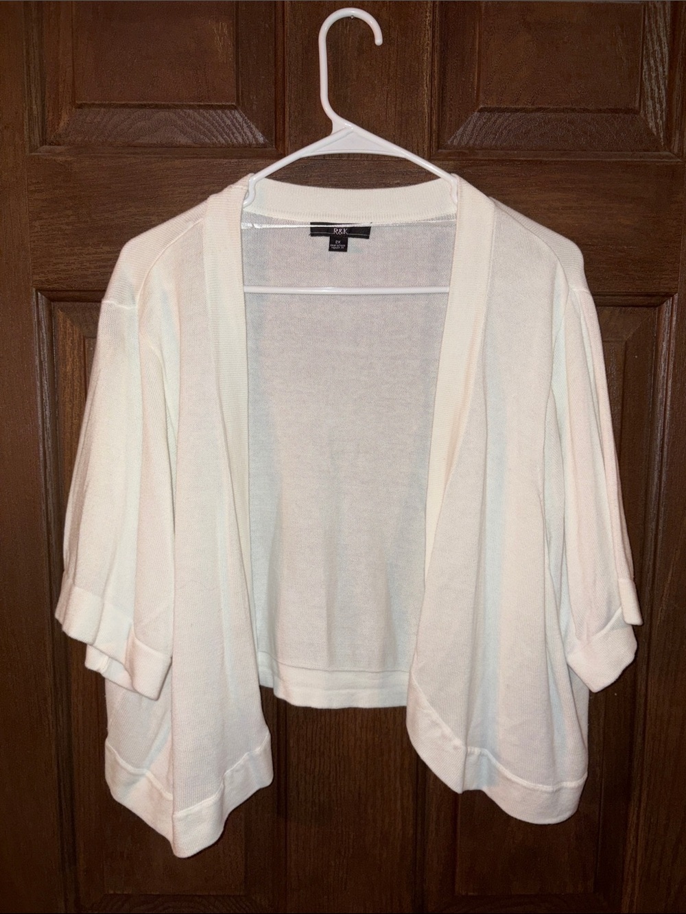 R&K Cream Open-Front Cropped Dolman Cardigan